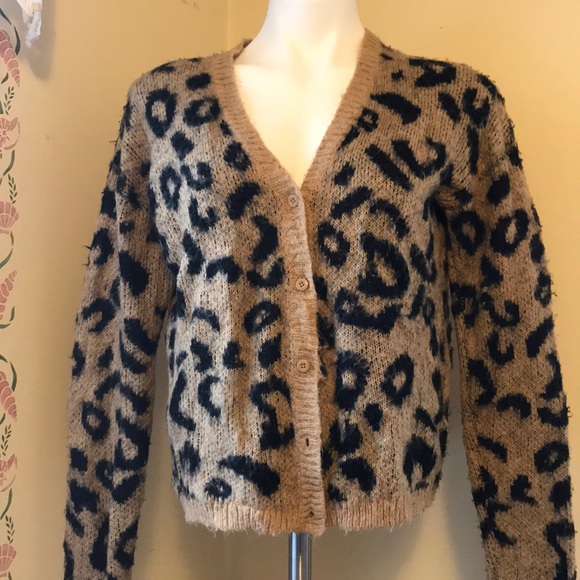 bp Sweaters - Fuzzy Leopard Print Cardigan